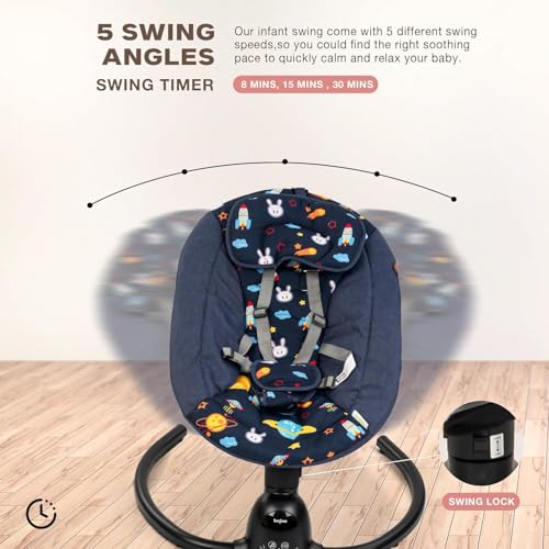Image of BAYBEE Electric Baby Swing Cradle for New Born Baby | Rocker for Babies with Adjustable Speed & Safety Belt | Automatic Swing Cradle with Mosquito Net, Music & Toys for Infant Boys Girls (Deep Blue)