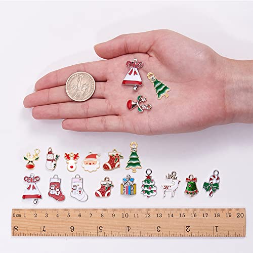 SUNNYCLUE 1 Box 30pcs Rhinestone Christmas Pendant Charms for Necklace Bracelet Jewelry Making Christmas Tree Decor Accessory Xmas Tree Snowflake Snowman Reindeer Charms - Image 3