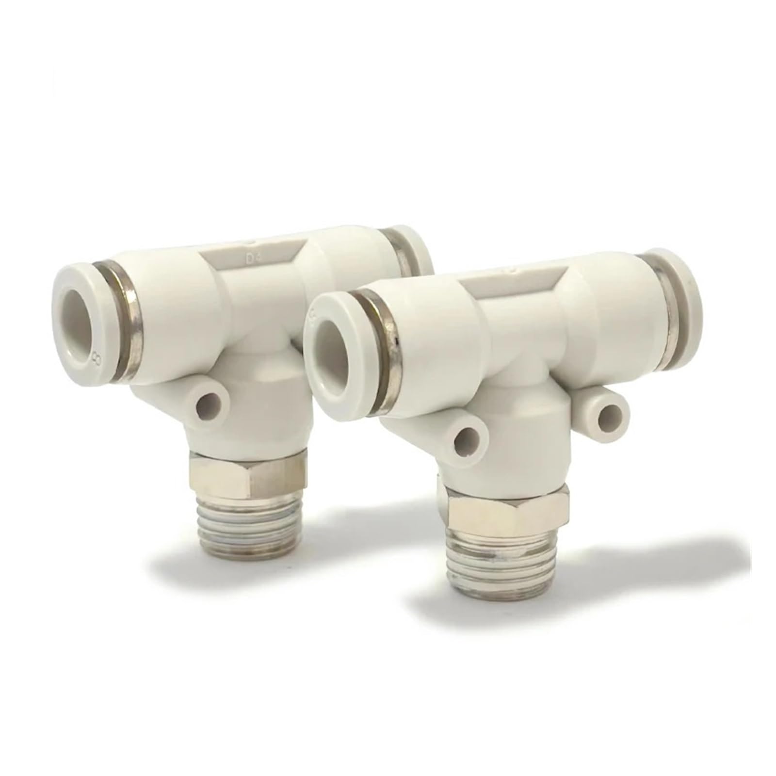 Conector rápido roscado en T neumático tipo, accesorio de empuje, 10 Uds