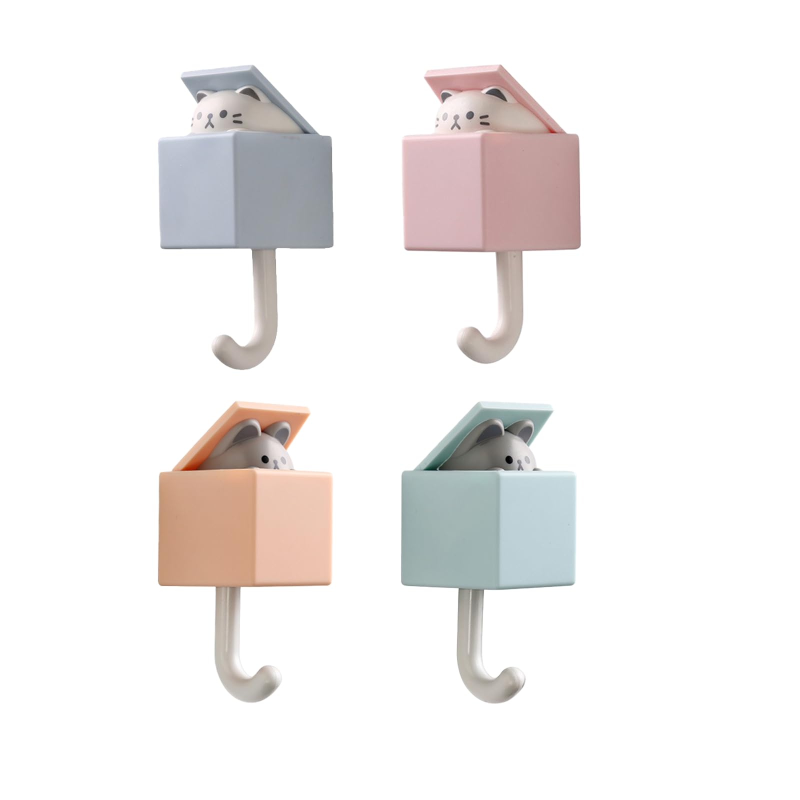 Perchero Pared Infantil,4 Piezas Ganchos Adhesivos Animales Creativo Gato Decorativos Perchero Pared Infantil Gancho para llaves Gato Ganchos Para Toallas Lindo