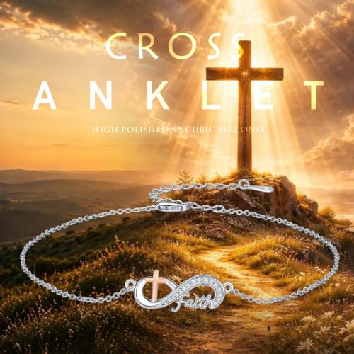 Image of MEDWISE Mothers Day Gifts for Mom Women Infinity Anklet 925 Sterling Silver Adjustable Cross Anklet Summer Beach Jewelry Gifts for Daughter Women Wife Mom