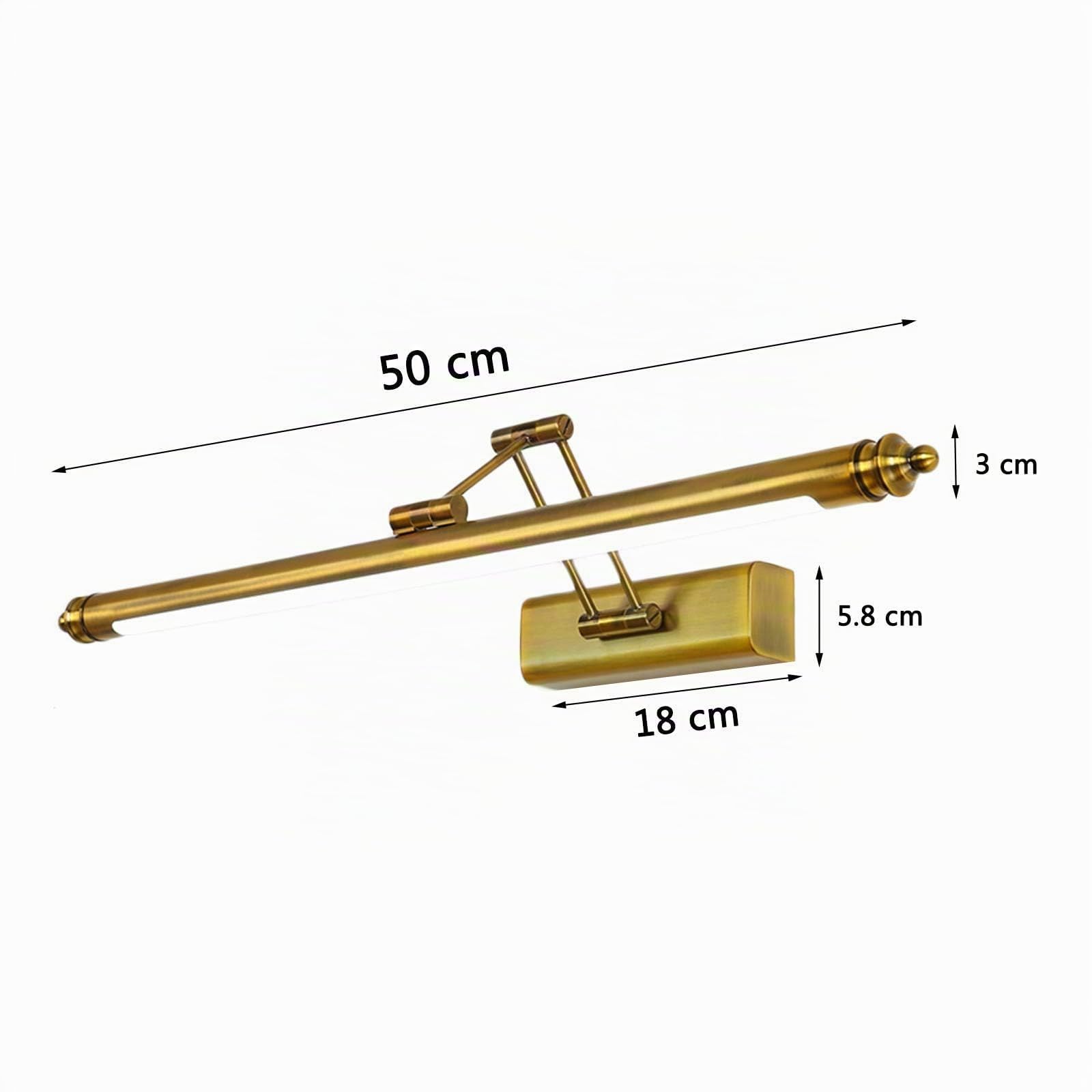 Lampada da Specchio Bagno Vintage, Luce da Specchio Retro Ottone con Braccio Regolabile e Base in Acciaio Inox, Lampada Bagno Parete LED Lampada Armadio Luce Calda 3000K per Toilette,50cm/8w