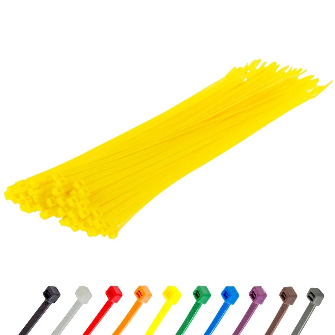 GTSE 12 Inch Yellow Zip Ties, 100 Pack, 50lb Strength, UV Resistant Long Nylon Cable Ties, Self-Locking 12" Tie Wraps