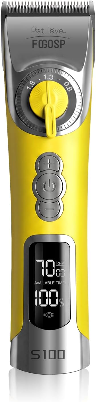Cordless Dog Grooming Clippers 12H Runtime Replaceable Blade 3-Speed Low Noise Professional Pet Clippers for Grooming Heavy Duty Thick Matted Curly Hair Dog Trimmer for Groomer Home Use(Yellow)