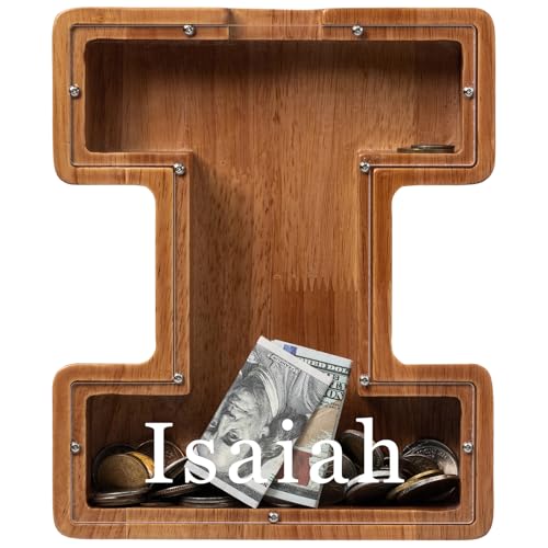 Personalized 12" Extra Large Wooden Letter Piggy Bank for Kids Boys Girls, (Laser Engraved Name) Custom Initial Letter Shape Piggy Bank, Alphabet Coin Bank Grandchildren Birthday