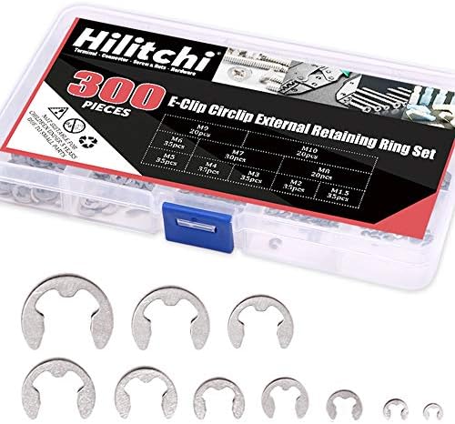 Hilitchi 300-Pcs 304 Stainless Steel E-Clip Circlip External Retaining Ring Assortment Set