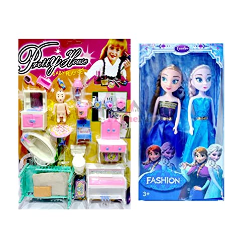PRIMEFAIR Doll House Play Set for Girls and Kids with 2 Dolls 20 Accessories Girls Birthday Gifts (Multicolor) Pack of 22