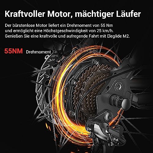 Foto von Eleglide M2 E-Bike Herren Damen mit 36V 15Ah Abnehmbarer Akku, 27,5 x2,35 Zoll Offroad E-Mountainbike mit 24 Gänge & Hinterradmotor 25 Km/h bis zu 125 KM, Elektrofahrrad mit App, LED Licht, MTB