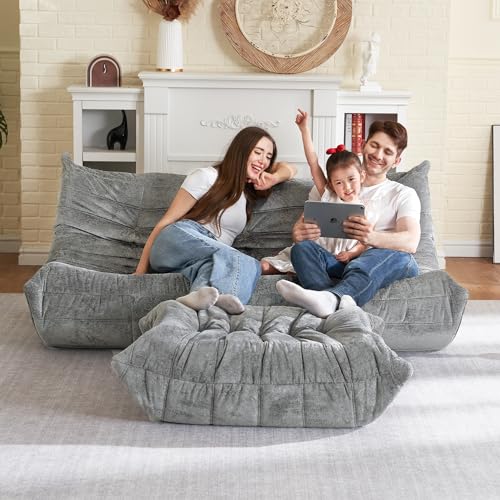 Image of HABUTWAY Bean Bag Ottoman,Memory Foam Foot Rest,Ottoman,Light Grey | Fireside Chair Ottoman,Memory Foam Lazy Bean Bag Sofa for Living Room,Bedroom,Dorm,Office