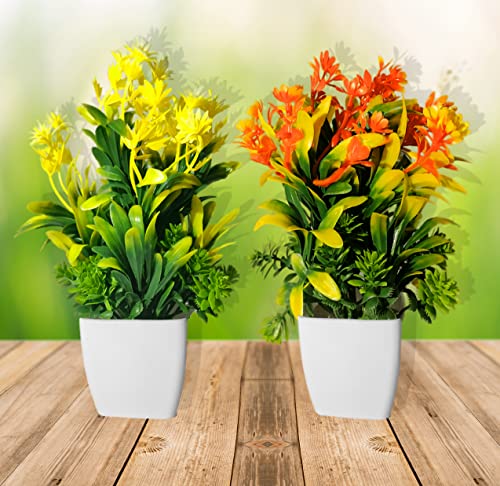 Image of Small Faux Plant Set, (8 inch) | Wild Artificial Plant with Pot for Home Decor, Office Living Room Bedroom and Party Decor (Pack of 2)