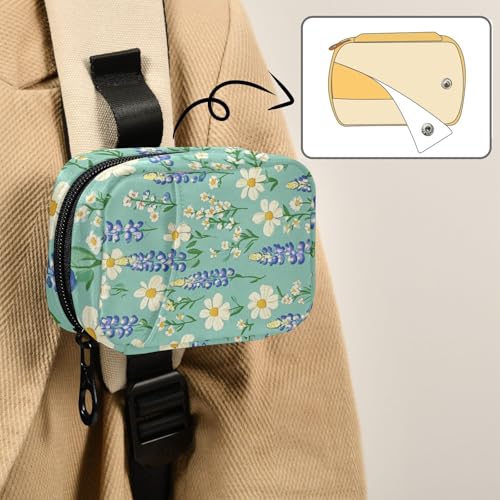 Image of Cute Green Bluebonnet and Daisies Cute Pill Organizer Weekly Travel Pill Box 7 Day Large Capacity Pill Dispenser Case with 8 Pill Container Daily Pill Box Organizer Vitamin Holder Pill Bottle