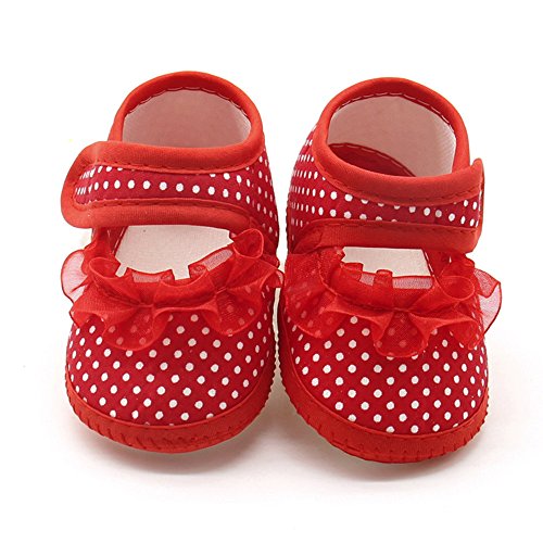 Baby Shoes Boys Girls First Walking Warm Girls Sole Dot Infant Prewalker Soft Lace Baby Shoes Casual Canvas (Red, 13)3