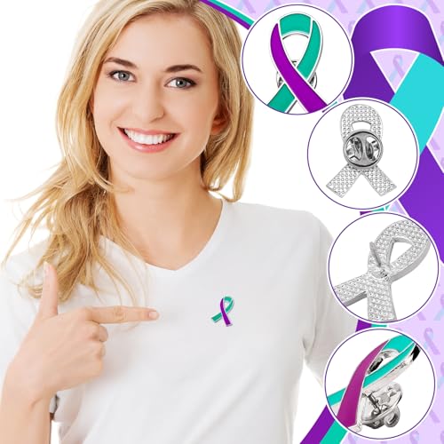 72PCS Suicide Prevention Awareness Enamel Pins Teal Purple Ribbon Lapel Brooch Pins Hope Love Ribbon Badge Pins Sexual Assault Awareness Suicide Prevention Awareness Items3