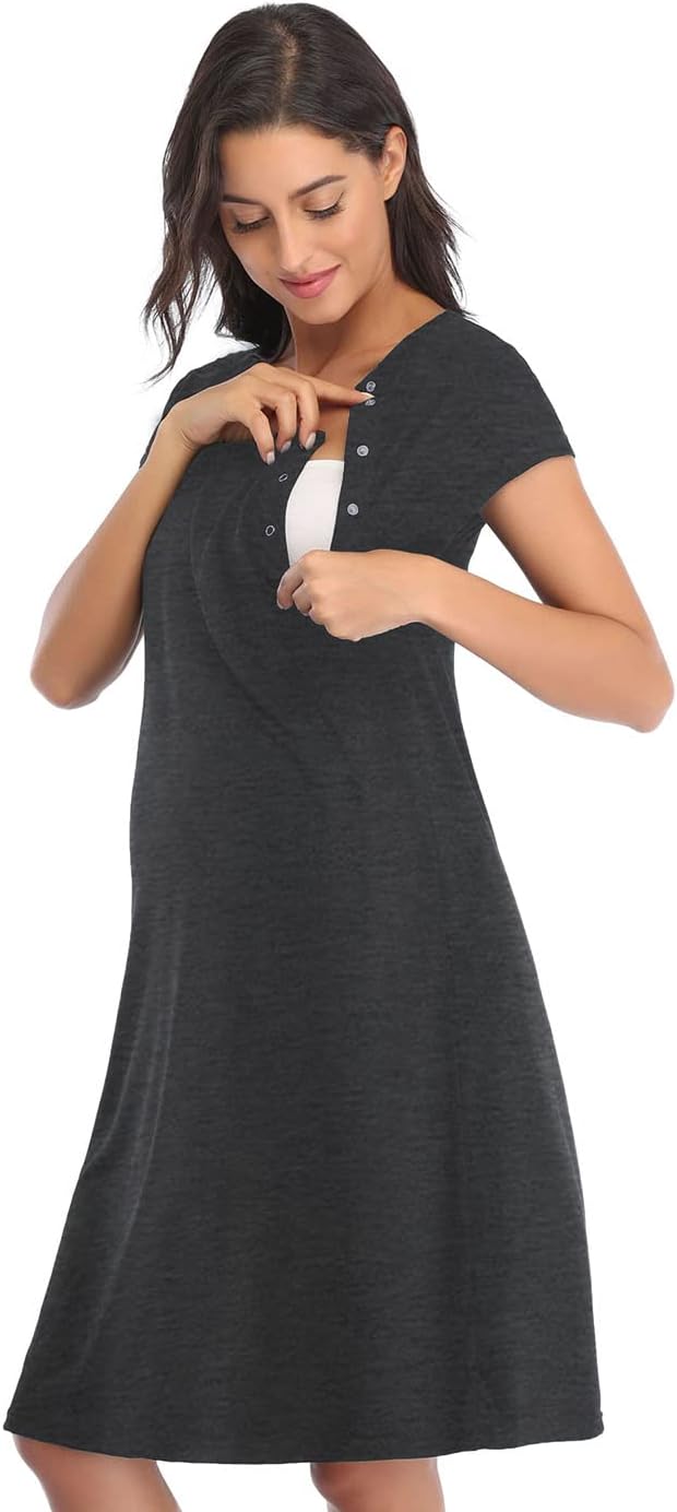 Women's Maternity 3 in 1 Delivery Labor Nursing Nightgown Hospital Gown Sleepwear for Breastfeeding - Image 4
