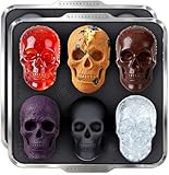 PinAmigos Skull Cake Pan with Metal Reinforced Frame - Spill-Proof & Sturdy 6-Cavity 3D Halloween Silicone Mold, Easy to Handle & Release for Cake, Chocolate, Jello