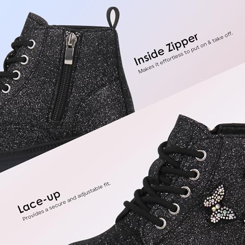 JABASIC Girls Glittery Ankle Boots Kids Lace Up Combat Boots with Side Zipper3