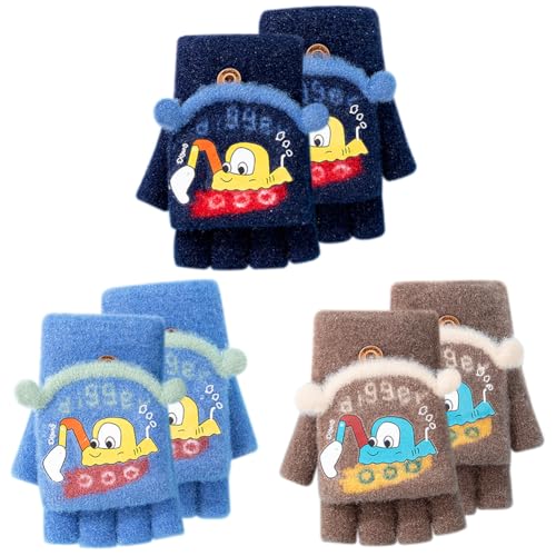 Manoplas para niños de 4 a 10 años pack de 3 pares de guantes de punto elásticos 1