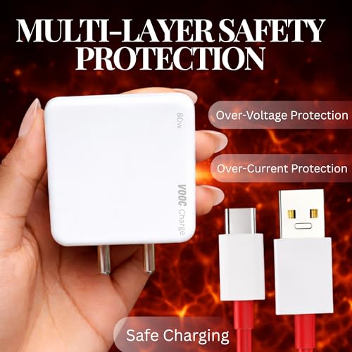 Image of Umake 80W Fast Charger Adapter with Cable, BIS Certified Mobile Charger, Fast Charging Wall Adapter Compatible with Samsung, Vivo, Oppo, Redmi, OnePlus & Android Devices
