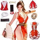 XINVOQFG Mai Shiranui Cosplay Costume Red Uniform Skirt Outfit for Women (Suit, L)