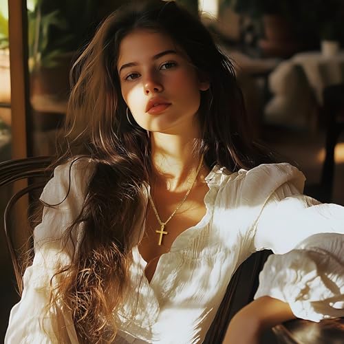 Cross Necklace Gold Cross Necklaces for Women 14K Gold Figaro or Mariner Chain Necklace for Women Hypoallergenic Faith Pendant Womens Necklace3