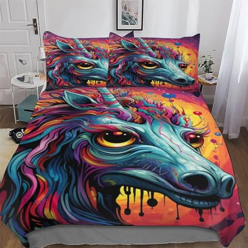 LTTTT Juego de ropa de cama con diseño de caballo 3D, funda de edredón de 3 piezas con fundas de almohada para adultos, adolescentes y niños, funda de edredón suave para cama doble (200 x 200 cm)