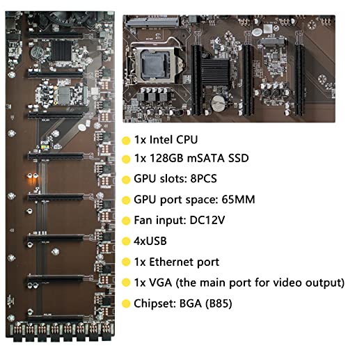 8 GPU Mining Rig Frame with Mining Motherboard/SSD/RAM/CPU/Cooling 4 Fans ,Crypto Ethereum Mining Rig Case 8 GPU Slots for Cryptocurrency Bitcoin/Crypto ETH Miner (Without GPU and PSU) - Thumbnail 3
