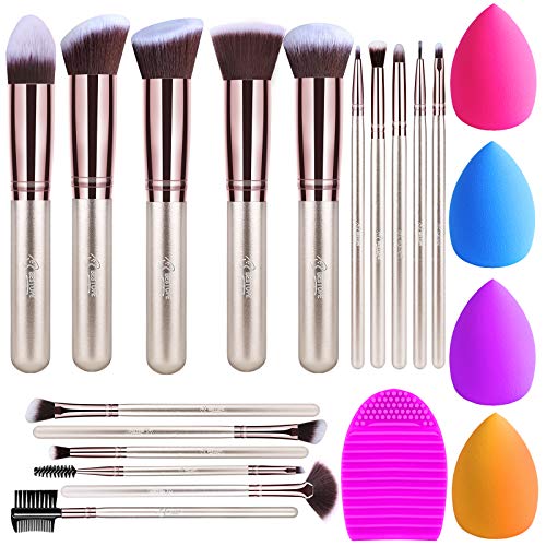 Pinselset Make up Pinsel Set 16 Stück mit 4 Beauty Schwamm und Bürste Wash Ei BESTOPE Pinsel Set Gesichtspinsel Lidschattenpinsel Augenpinsel Synthetische Haar Kosmetik Pinselsets