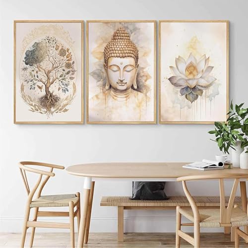 Toile murale Bouddha habiller grand mur salon triptyque - 2