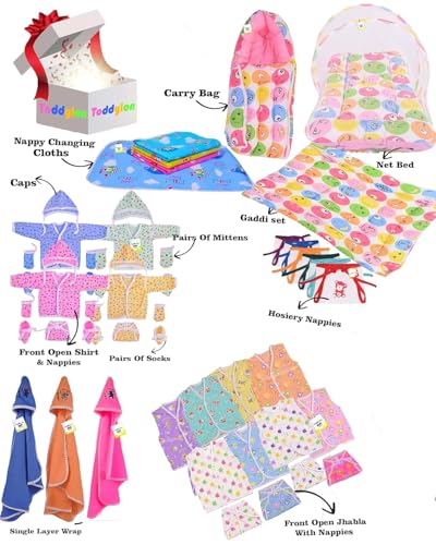 Image of Toddylon New Born Baby Essentials Kit 56 Combo Set (0-6 Months) | Newborn Hospital Bag Kit | Baby Combo Set for New Born | Infant Dress & Accessories Set | Ideal Gift for New Parents (Pink)