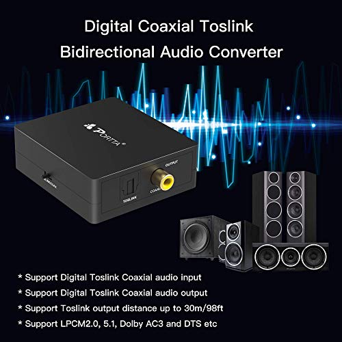 Portta Audio Convertisseur Numérique SPDIF Optique Coaxial Toslink vers Numérique SPDIF Optique Coaxial Toslink Adaptateur Bidirectiontionnel 2 Port 2 x Entrées à 1 x Sortie pour