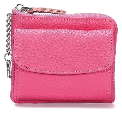 Card Bag,wallet, Card Bag,Genuine Leather Lichee Pattern Zipper Wallet Purse Mini Fashion Leisure Solid Color Female Ladies Women Card Holder Portable(Rose)