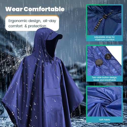 Stynice Leicht Wasserdicht Regenponcho Herren & Damen - Mehrzweck Regenjacke Outdoor mit Kapuze Faltbare Tasche für Camping Wandern Hikking - Atmungsaktive 3in1 Regencape