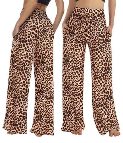 Image of ZOOSIXX Soft Black Pajama Pants for Women, Wide Leg Pants Woman Flowy Comfy Casual Lounge Yoga Capri Pants 22 inch / 30 inch