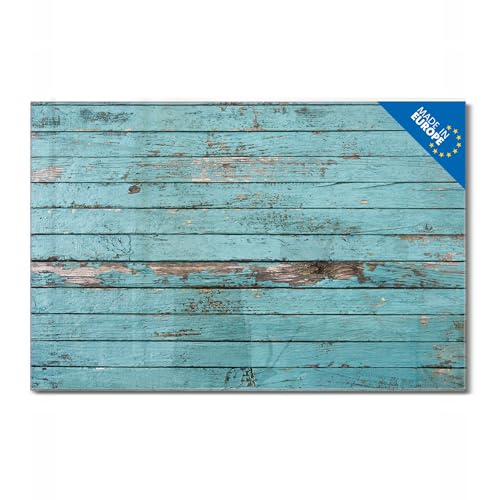 banjado Glas Magnettafel (90 x 60cm) - Magnetwand Glas - Magnetpinnwand als Memoboard - Pinnwand Magnettafel Küche, Büro, Kinderzimmer - Blaue Holzlatten