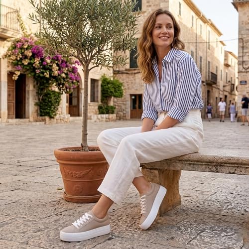 Image of JABASIC Women Lace Up Platform Sneakers Comfortable Casual Fashion Sneaker Walking Shoes