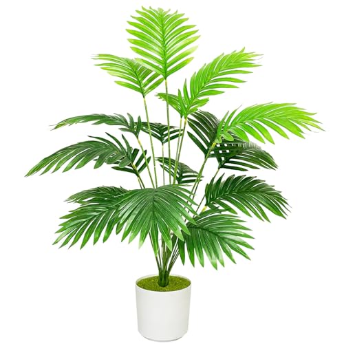 Zelihrdu künstliche Pflanzen Groß Palme Kunstpflanze im Topf Seidenblumen Seidenpflanzen Büropflanze Fake Bäume Plant für Drinnen Draußen Haus Garten Moderne Dekoration (80 cm Grüne Palmen)