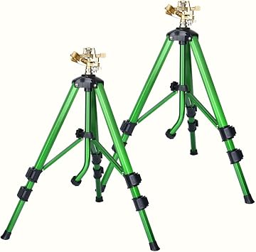 2Pack-Impact Sprinkler on Tripod Base, Heavy Duty Lawn Sprinkler 360 Coverage, Large Area Irrigation Sprinkler for Garden & Yard, Adjustable Height 16-37 Inch with Stable Base 2 CWS105201D-2