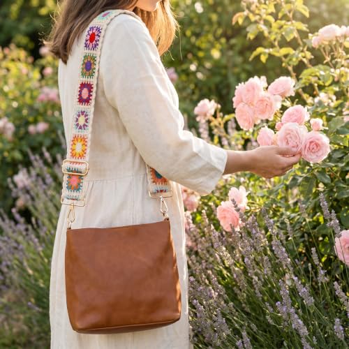 Image of Wide Purse straps Crochet Flower replacement crossbody for Handbag Adjustable Embroidery Knit Guitar Shoulder strap