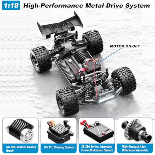 Image of 1:18 Scale 4WD High-Speed RC Car, 25 MPH Off-Road Remote Control Truck for Adults & Teens - All Terrain Electric Vehicle with 2 Rechargeable Batteries & 2.4GHz - Gift Idea (1:18 Scale)