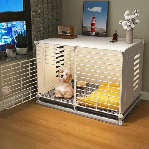 HJJ 犬用ケージ ペットフェンス ペットハウス トレイ付き お手入れ簡単 大容量 組み立て簡単 小型・中型犬用 屋根と車輪付き 屋内・屋外兼用 (車輪のない2つのグリッド73*37*53cm)