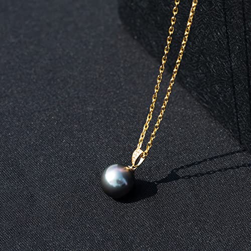 Raivari Tahitian Black Pearl Diamond Pendant Necklace，18K White Gold Genuine South Sea Cultured Round 10-11Mm Pearl Pendant Necklaces For Women #TOP6