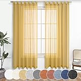 KOUFALL Gold Sheer Curtains 63 Inch Length for Bedroom Farmhouse Rustic Faux Linen Semi Transparent...