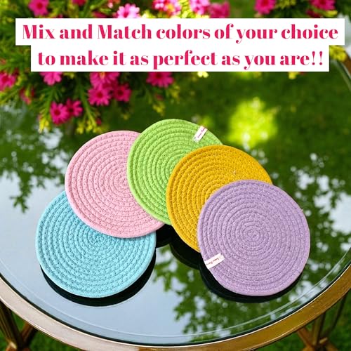 Image of SereneHomes Round Cotton Trivets for Hot Pots - Dining Table Accessories | Heat Resistant Pads & Kitchen Slab Mats | Set of 3 Fancy Kitchen Coasters (Lavender, 18 cm)