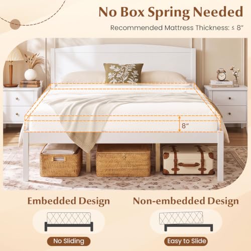 Image of GIANTEX Queen Size Wooden Bed Frame w /Curved Headboard, Wood Slat Support | Farmhouse Platform Bed w /Heavy Duty Mattress Foundation, Under-Bed Storage Space, No Box Spring Needed, Easy Assembly