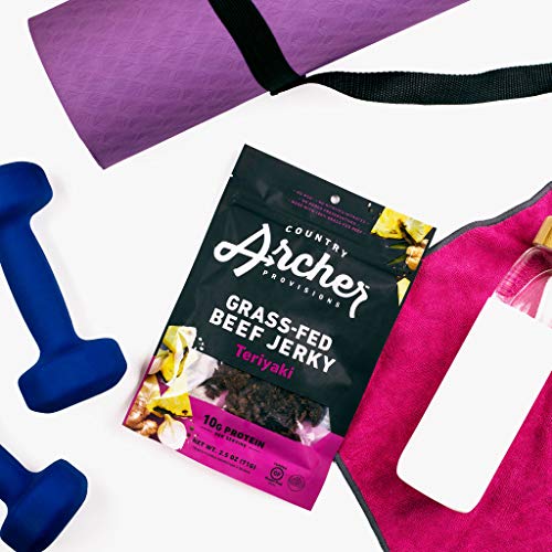 Teriyaki Beef Jerky By Country Archer, 100% Grass-Fed, Gluten Free, High Protein Snacks, 2.5 Ounce, 4 Pack #TOP5