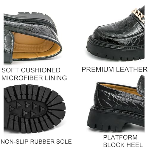 Men's Leather Printed Platform Penny Loafers Fashion Round Toe Non-Slip Lug Sole Slip-On Business Casual Dress Shoes for Office Prom Party2