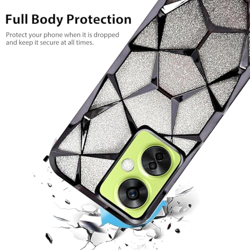 Image of Stylish Gradient Glitter Clear Case for OnePlus Nord CE 3 Lite 5G Luxury Electroplated 3D Cube, Diamond Bling Shiny Soft TPU Clear Shockproof Women & Teen Girls Protective Phone Cover (Black)