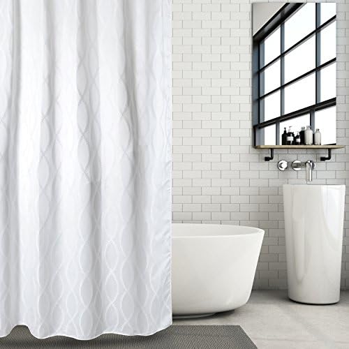 Hermosa Collection Luxury Hotel White Jacquard Fabric Shower Curtain