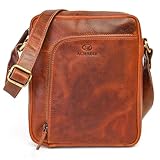 ALMADIH kleine Leder Umhängetasche Herren 9.7 Zoll iPad – HENRI braun deluxe - Kompakte Ledertasche für Reisen & Alltag Messenger Schultertasche Freizeittasche Tablet Herrentasche Damen (HENRI bd)