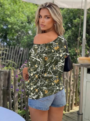 Image of Trendy Queen Womens Off the Shoulder Tops Oversized Summer T-Shirts 2026 | Breathable Strenchy Comfort Material Short Sleeve Basic Oversized Tees Casual Workout Gym Y2k Going Out Clothes